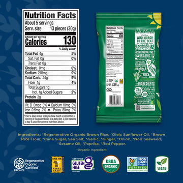Lundberg Organic Rice Cake Minis, Ginger Seaweed, 6-Pack – Regenerative Organic Certified Mini Rice Cakes, Healthy Snacks, Gluten-Free & Vegan, 5 Oz Ea