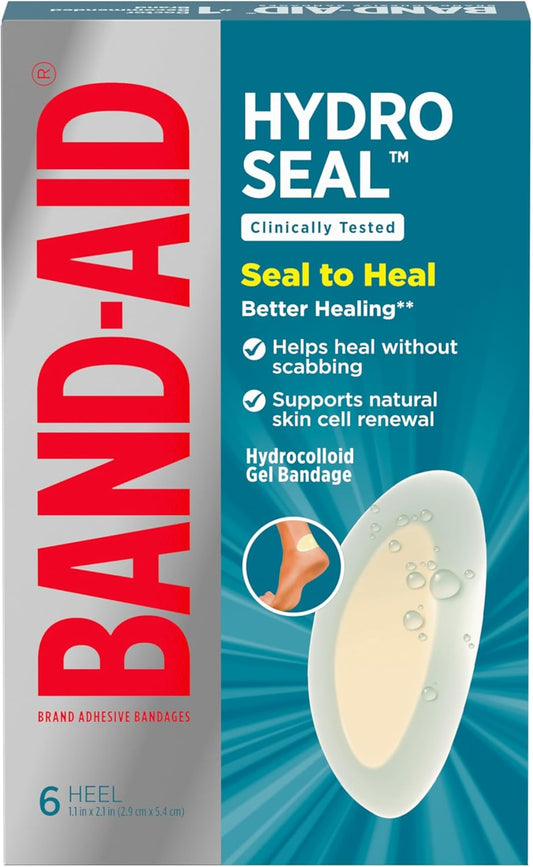 Band-Aid Brand Adhesive Bandages Hydro Seal Wound Care Bandages, Hydrocolloid Gel Heel Bandages Support Better Healing For Blisters, Cuts & Scrapes, Long Lasting Waterproof Bandages, 6 Ct