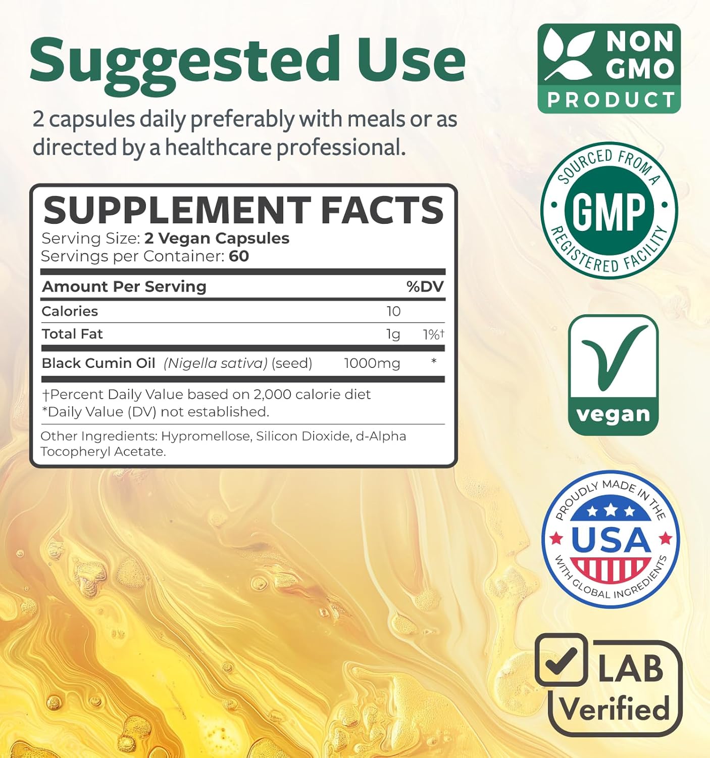 Black Seed Oil - 180 Softgel Capsules (Non-Gmo & Vegan) Premium Cold-Pressed Nigella Sativa Producing Pure Black Cumin Seed Oil With Vitamin E - 500Mg Each, 1000Mg Per 2 Capsule Serving