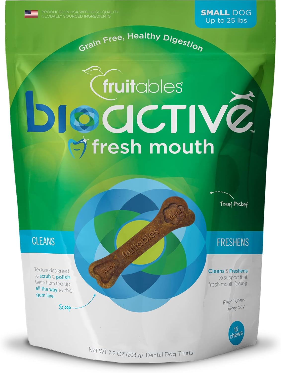 Fruitables Bioactive Fresh Mouth Dental Chews – Mini Size Dog Treats – Dental Treats For Dogs – Dog Dental Chews – 7.3 Ounces