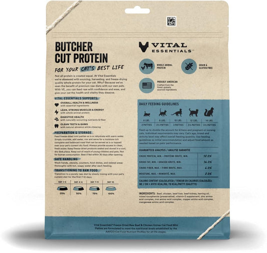 Vital Essentials Freeze Dried Raw Cat Food, Beef & Chicken Mini Patties Entree, 8 Oz