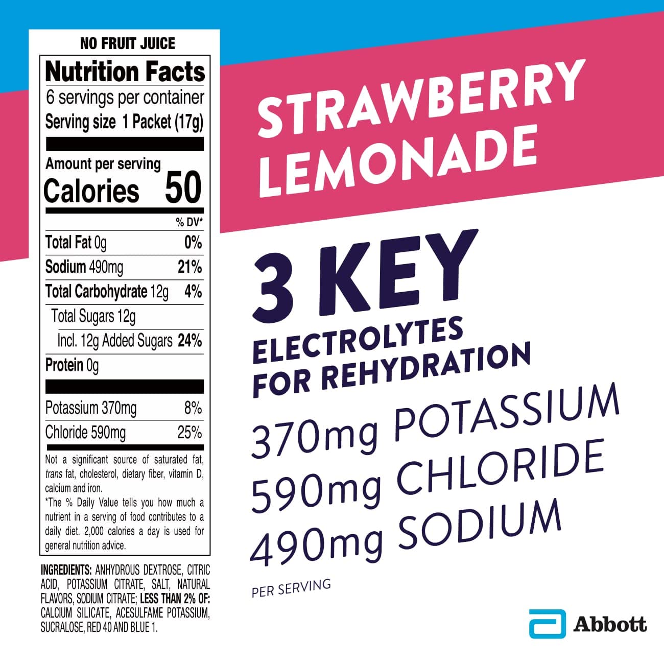 Pedialyte Electrolyte Powder Packets, Strawberry Lemonade, Hydration Drink, 100 Single-Serving Powder Packets