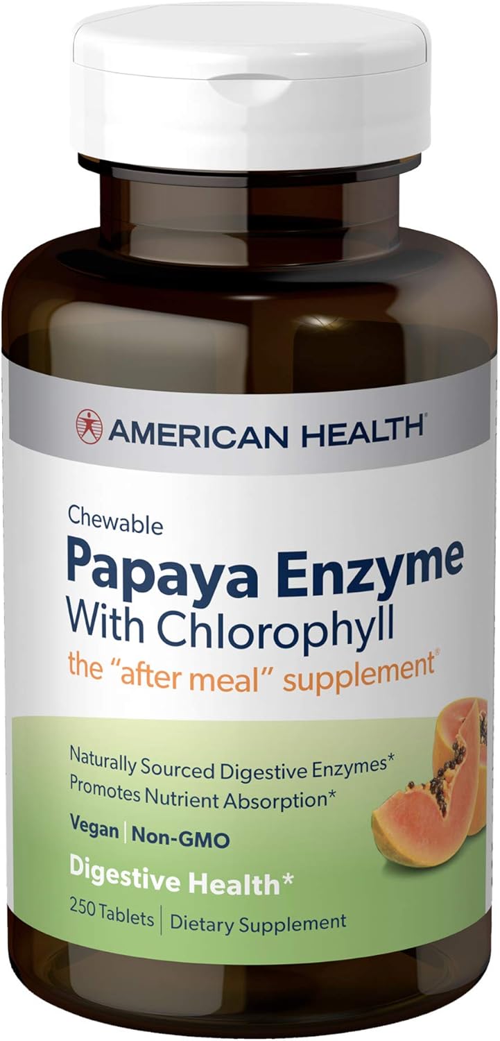 American Health Papaya Enzyme Chewable Tablets - Promotes Nutrient Absorption, Helps Digestion And Freshens Breath With Chlorophyll & Pepermint Oil - Gluten-Free, Vegetarian - 250 Count : Health & Household