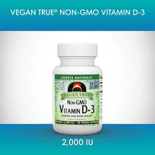 Source Naturals Vegan True, Non-Gmo Vitamin D-3, 2,000 Iu, For Immune And Bone Health* (60 Capsules)