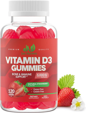 Vitamin D3 5000Iu / 10,000Iu Gummies For Adults & Kids (120 Count) - Immune System, Bone & Joint Support - Gluten-Free, Non-Gmo, 100% Vegetarian, Great Tasting Strawberry Flavor - 4 Month Supply