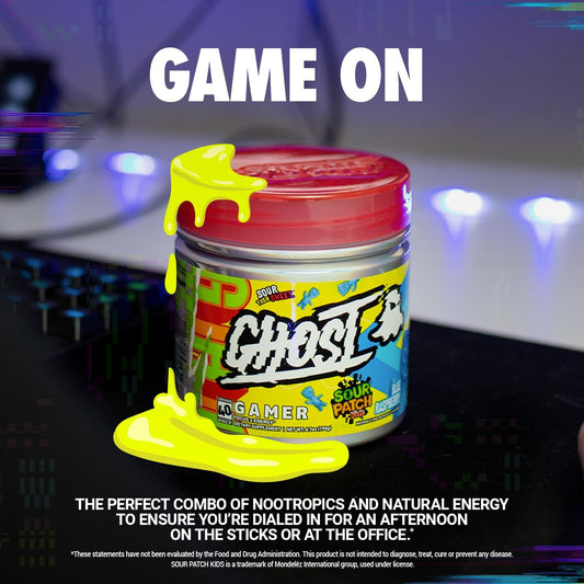 Ghost Gamer: Energy And Focus Support Formula - 40 Servings, Sour Patch Kids Blue Raspberry - Nootropics & Natural Caffeine For Attention, Accuracy & Reaction Time - Vegan, Gluten-Free