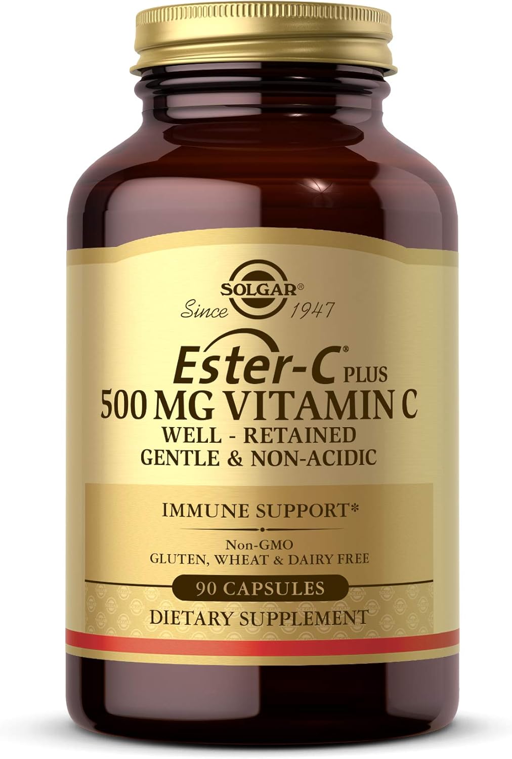 Solgar Ester-C Plus 500 Mg Vitamin C With Citrus Bioflavonoids - 90 Capsules - Gentle & Non Acidic, Well Retained - 24-Hour Immune Support - Non-Gmo, Gluten Free - 90 Servings