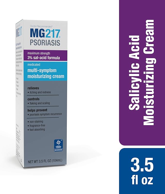 MG217 Medicated Moisturizing Psoriasis Cream With 3% Salicylic Acid, Multi-symptom, Fragrance Free, 3.5 Fl Oz, (5604)