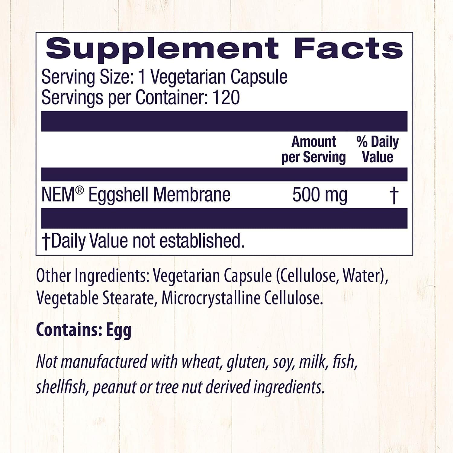Healthy Origins Eggshell Membrane (NEM), 500 mg - Natural Collagen and Joint Support Supplement - Gluten-Free Supplement - 120 Veggie Capsules : Health & Household
