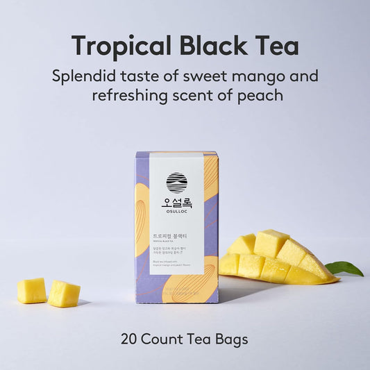 Osulloc Tropical Black Tea (Tropical Mango & Peach Flavor), Fruit Tea Blend, Premium Teabags From Jeju Island, 20 Count, 1.06 Oz, 30G