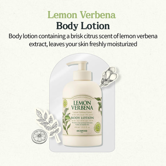 SKINFOOD Lemon Verbena Body Lotion 450g - Hydrates and Smoothes Dry Skin - Verbena Extract, Leaves Skin Freshly Moisturized - Contains a Brisk Citrus Scent of Lemon Verbena Extract - Body Lotion for Men & Women (15.2 fl.oz.)
