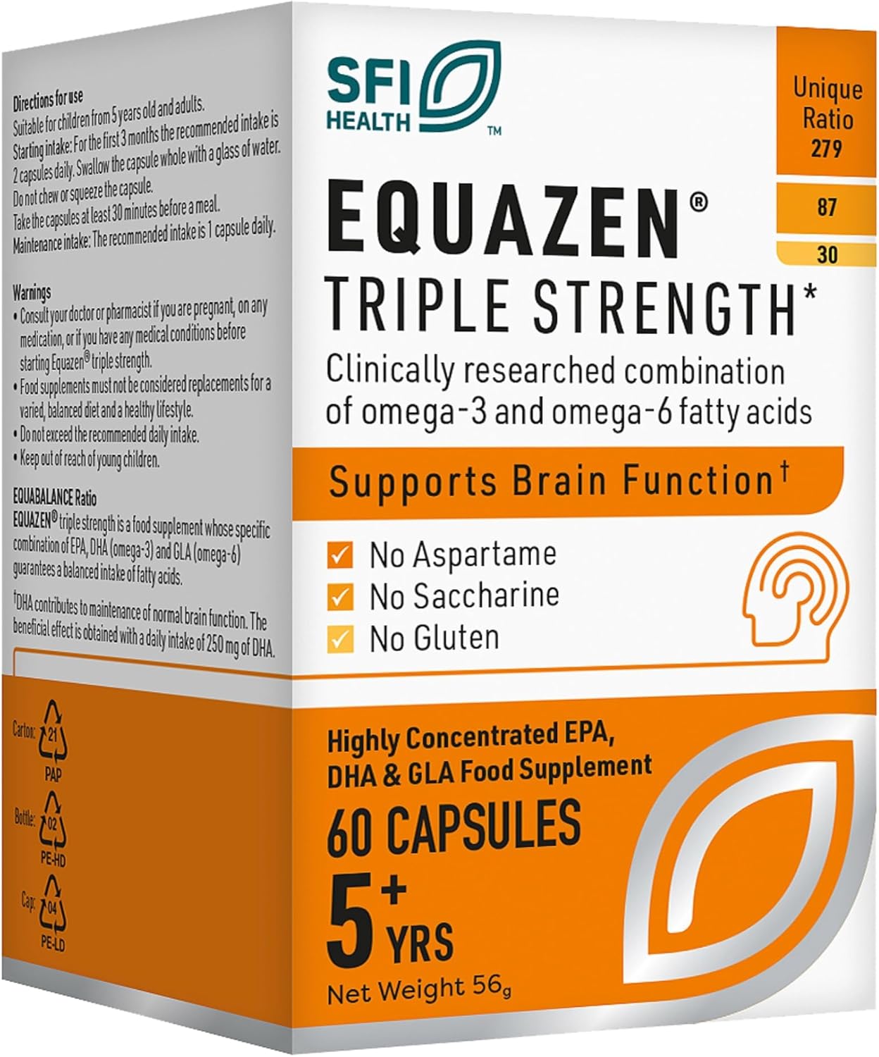 Equazen Triple Strength Capsules | Omega 3 & 6 Supplement | Blend Of Dha, Epa & Gla | Supports Brain Function | Suitable From 5 Years Old To Adults | 60 One-A-Day Capsules