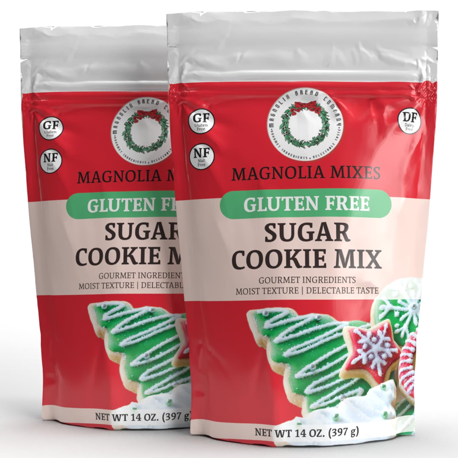 Magnolia Mixes - Holiday Sugar Cookie Mix - Premium Gluten-Free Baking Mix for Delicious 'Roll Out – Cut Out' Cookies - Moist & Light - Nut-Free, Dairy-Free, Soy-Free - 14oz Each (2-Pack)