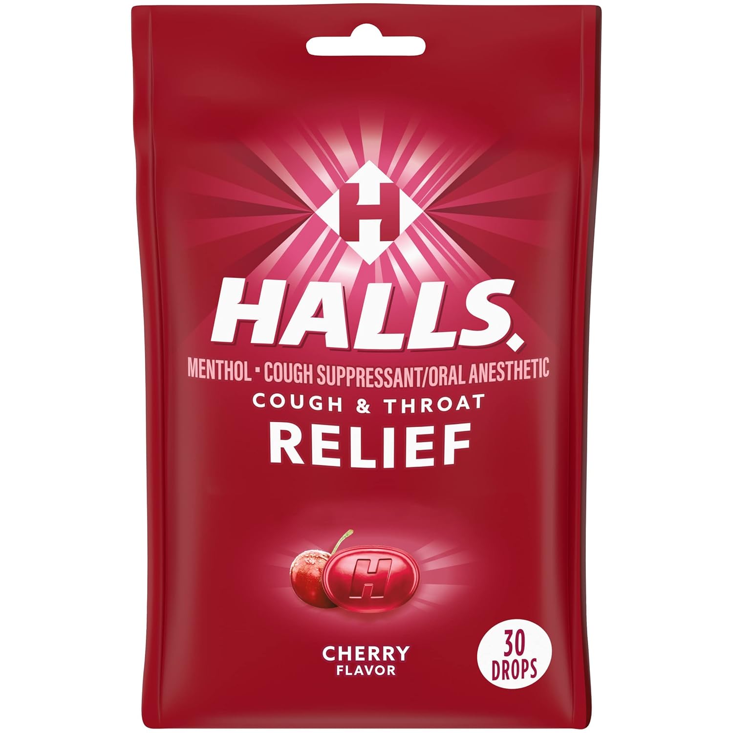 Halls Relief Cherry Cough Drops, 30 Drops