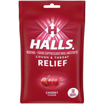 Halls Relief Cherry Cough Drops, 30 Drops