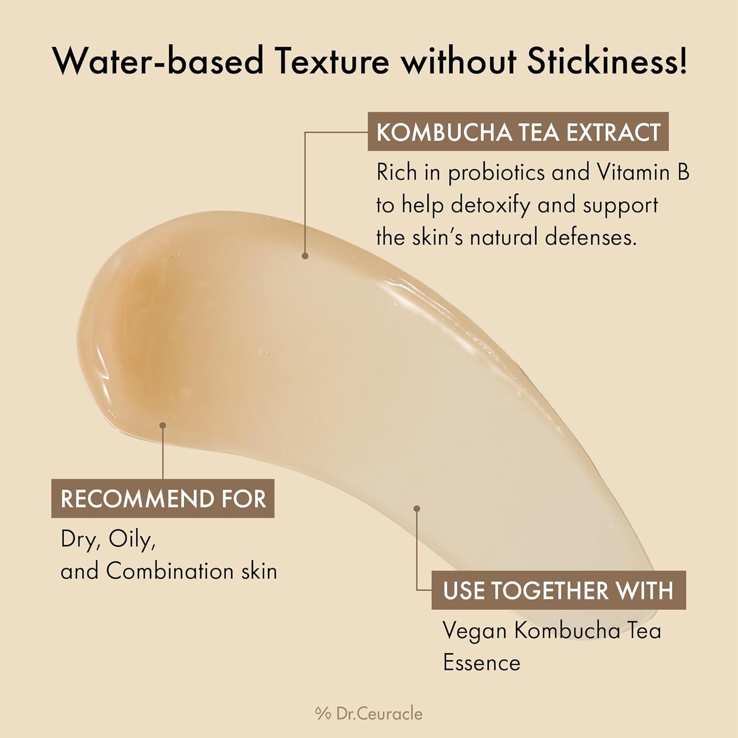 Dr.Ceuracle Vegan Kombucha Tea Gel Cream - Lightweight Watery Hydrating Moisturizer With Kombucha Tea Extract, Sunflower Seed Oil, Korean Skincare (75 G / 2.64 Oz.) : Beauty & Personal Care