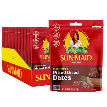 Sun-Maid Deglet Noor Pitted Dried Dates - (Pack Of 10) 8 Oz Resealable Bag - Pitted Deglet Noor Dates Dried Fruit Snack For Lunches, Snacks, And Natural Sweeteners