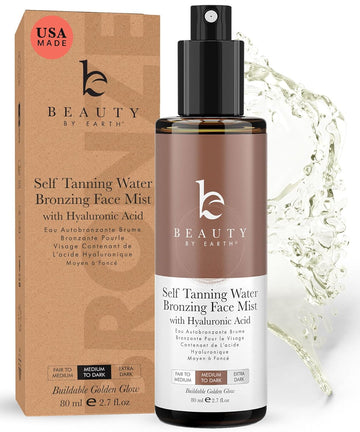 Beauty By Earth Self Tanning Face Mist - Medium To Dark Fake Tan Face Tanning Spray - Sunless Tanning Spray Facial Tanner - Face Tan Spray - Tanning Water Spray - Face Tanner Mist