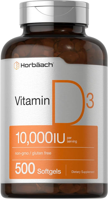 Horbäach Vitamin D3 10000Iu | 500 Softgels | Non-Gmo, Gluten Free Supplement | Value Size | 250Mcg | High Potency Formula