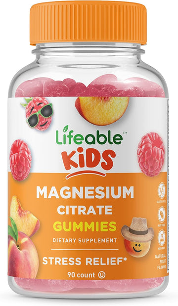 Lifeable Magnesium Citrate for Kids - 170mg Elemental Magnesium from 1,420mg Magnesium Citrate - Great Tasting Gummy Supplement - Vegetarian GMO-Free Chewable - for Muscle Relax Support - 90 Gummies