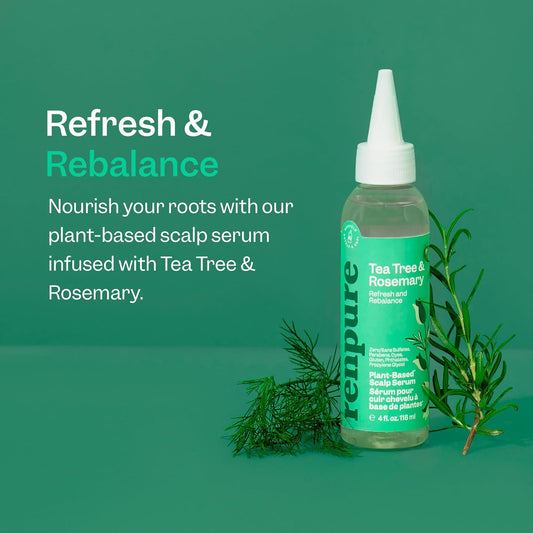 Renpure Tea Tree & Rosemary Scalp Serum, Plant-Based - Refreshing & Rebalancing - For Moisturized, Soft Hair - All Hair Types - Tea Tree Leaf Oil, Rosemary Leaf Extract - 4 Fl Oz