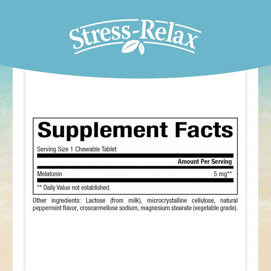 Stress-Relax Melatonin 5 Mg By Natural Factors, Natural Sleep Aid, Resets The Sleep-Wake Cycle, 90 Chewable Tablets (90 Servings), Peppermint Flavor