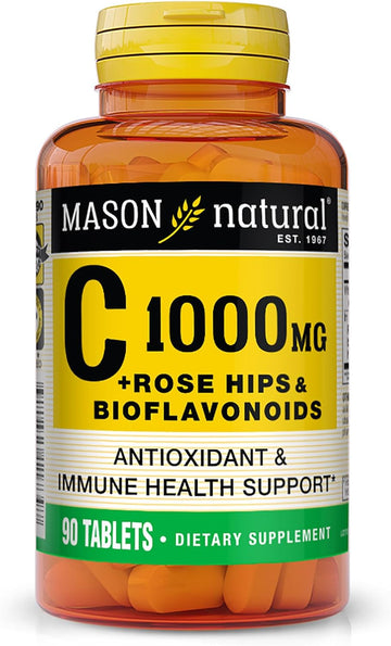 MASON NATURAL Vitamin C 1,000 mg Plus Rose HIPS and Bioflavonoids Complex - Supports a Healthy Immune System, Antioxidant and Essential Nutrient, 90 Tablets