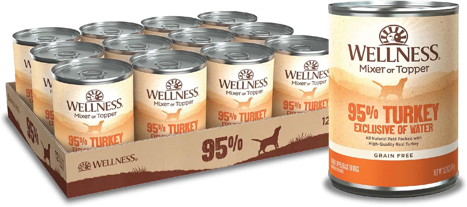 Wellness 95% Turkey Natural Wet Grain Free Canned Dog Food, 13.2-Ounce Can (Pack Of 12)