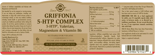 Solgar 5-HTP 100 mg, 90 Vegetable Capsules - Promotes Relaxation - Positive Mood & Stress Support - Non-GMO, Vegan, Gluten Free, Dairy Free, Kosher, Halal - 90 Servings : Health & Household