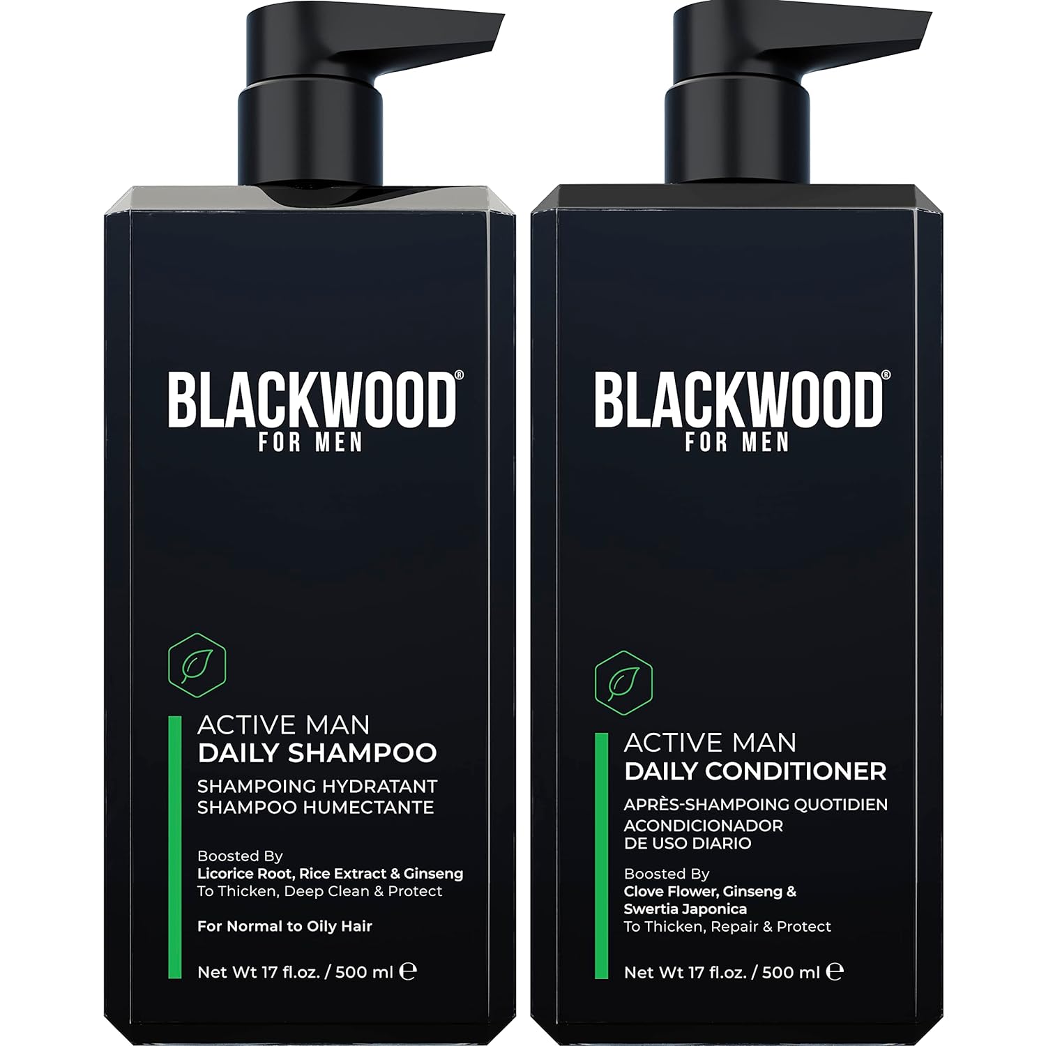 Blackwood For Men Active Man Daily Shampoo And Conditioner For Hair Loss & Dandruff - Sulfate Free, Paraben Free, & Cruelty Free (17 Oz)