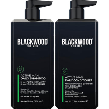Blackwood For Men Active Man Daily Shampoo And Conditioner For Hair Loss & Dandruff - Sulfate Free, Paraben Free, & Cruelty Free (17 Oz)