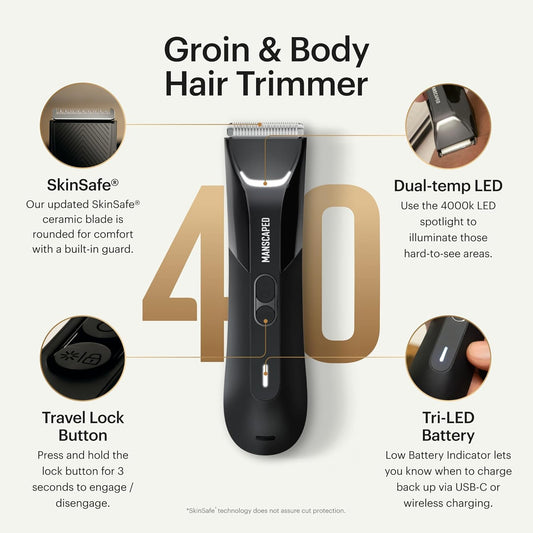 Manscaped® The Lawn Mower® 4.0 Pro - Groin & Body Hair Trimmer, Updated Skinsafe™ Trimmer Blade, Waterproof Wet/Dry Groomer, Usb-C & Wireless Charging Compatible, Men’S Ball Shaver With Travel Lock