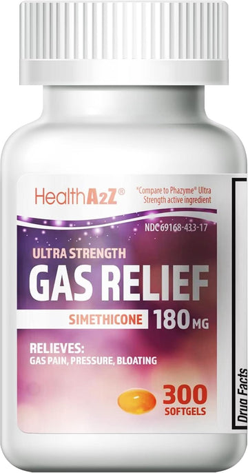 Healtha2Z® Gas Relief Simethicone 180Mg | Ultra Strength | Relieves From Stomach Discomfort And Gas | Anti Flatulence | Relieves Gas Fast (300 Count (Pack Of 1))