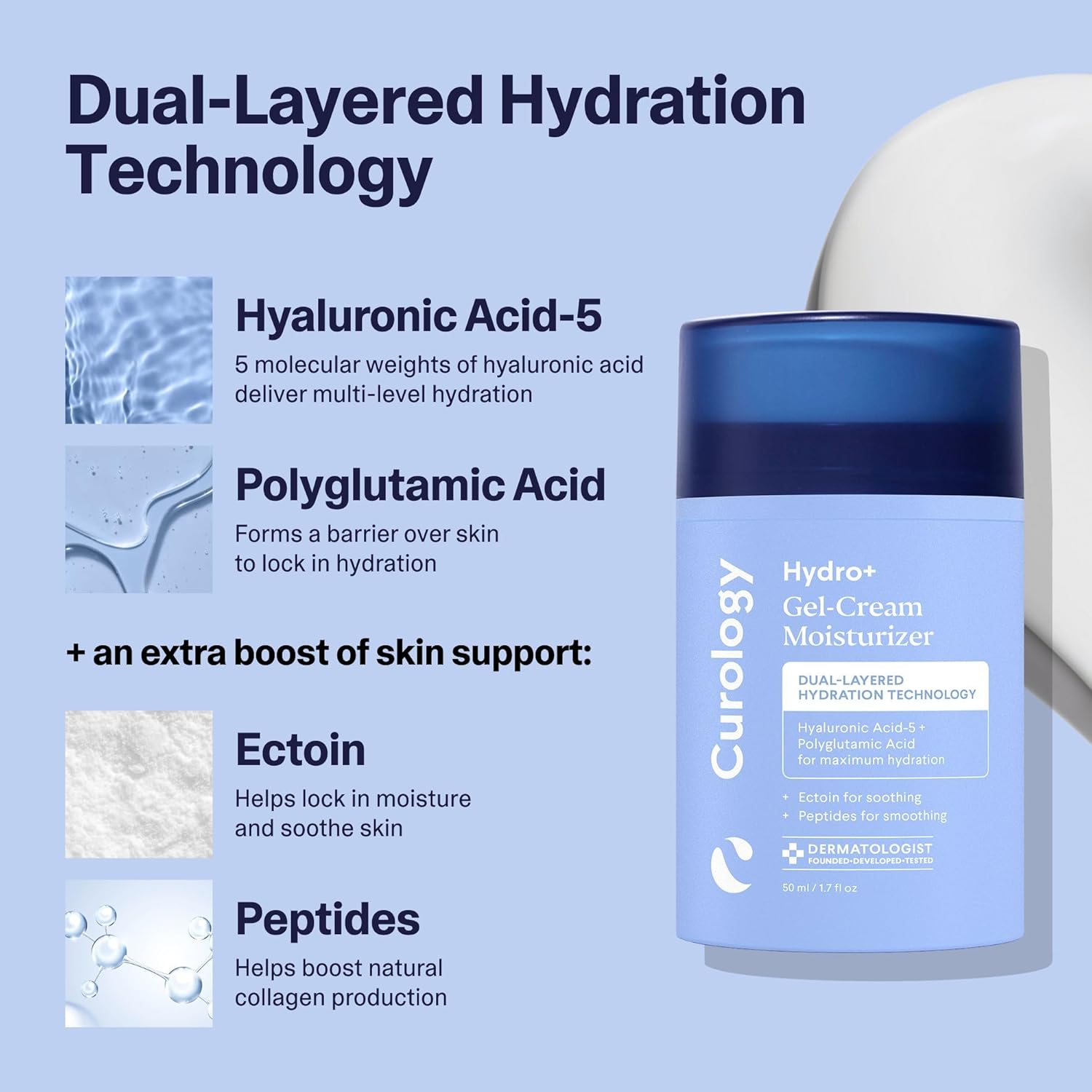 Curology Hydro+ Gel Cream Moisturizer, Lightweight Face Lotion For Sensitive Skin, 1.7 Fl Oz : Beauty & Personal Care