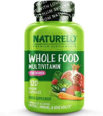 NATURELO Whole Food Multivitamin for Women - with Natural Vitamins, Minerals, Botanical Blends - Complete All-in-One Supplement for Energy, Brain, Eye Health - 120 Vegan Capsules | 1 Month Supply