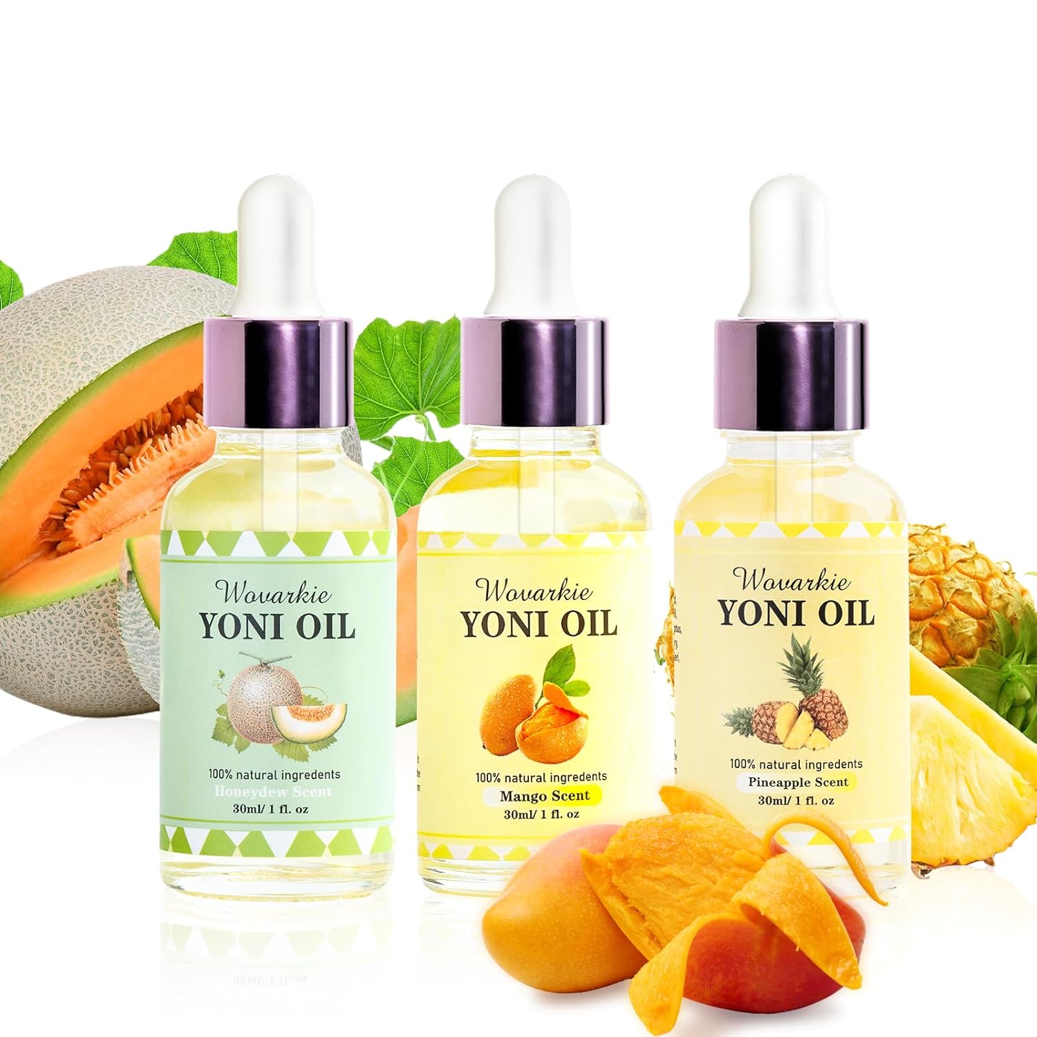 3PCS Yoni Oil for Women pH Balance, Feminine Deodorant Vaginal Moisturizer, Feminine Care All Natural Yoni Essential Oil(Honeydew Pineapple Mango)