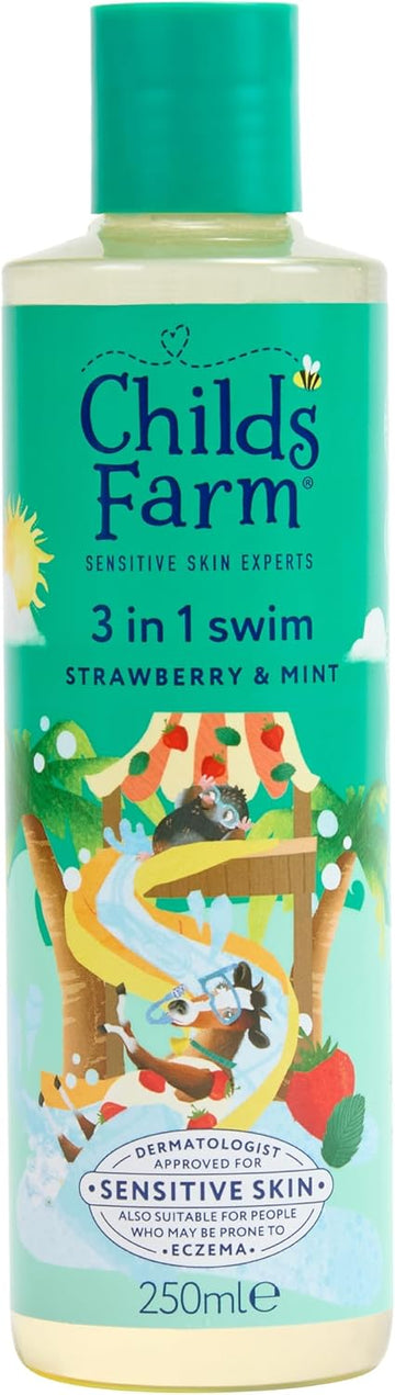 Childs Farm Kids 3 In 1 Swim, Strawberry & Mint - Body Wash, Shampoo & Conditioner | Tear-Free | Suitable For Dry, Sensitive Skin, 250Ml (Pack Of 2)