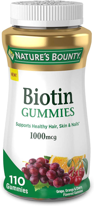 Biotin By Nature'S Bounty, Vitamin Supplement, Supports Healthy Hair, Skin, And Nails, Fruit Flavored Gummies, 1000 Mcg, 110 Count