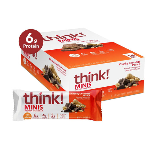 Think! Minis Protein Snack Bars, Gluten Free, Chunky Chocolate Peanut, 15 Count