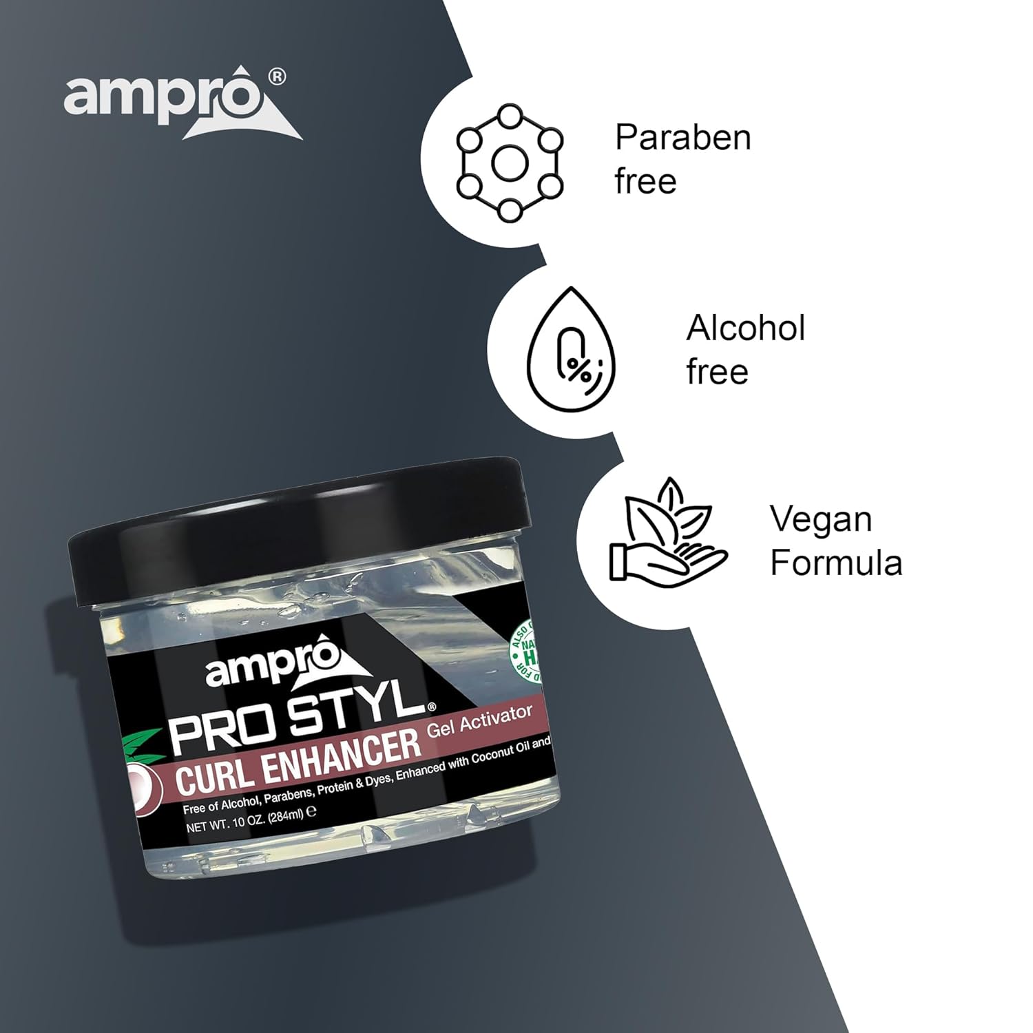 Ampro Pro Styl Curl Enhancer - Gel Activator With Coconut Oil To Moisturize And Define Coils And Waves - Helps Protect And Hydrate Hair Shaft - Tames And Adds Shine To Tresses - Regular - 10 Oz : Beauty & Personal Care