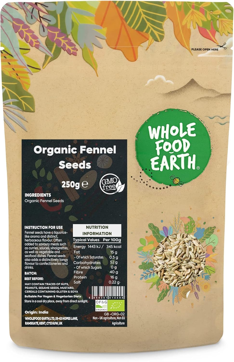 Wholefood Earth Organic Fennel Seeds 2 Kg | Gmo Free | Certified Organic