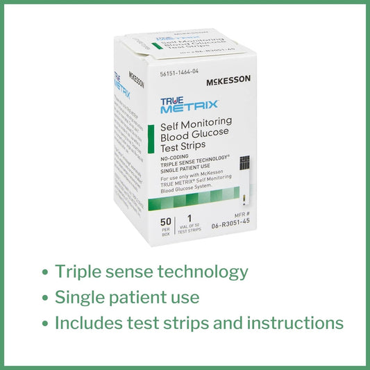 McKesson True METRIX Self-Monitoring Blood Glucose Test Strips, 50 Strips, 24 Packs, 1200 Total