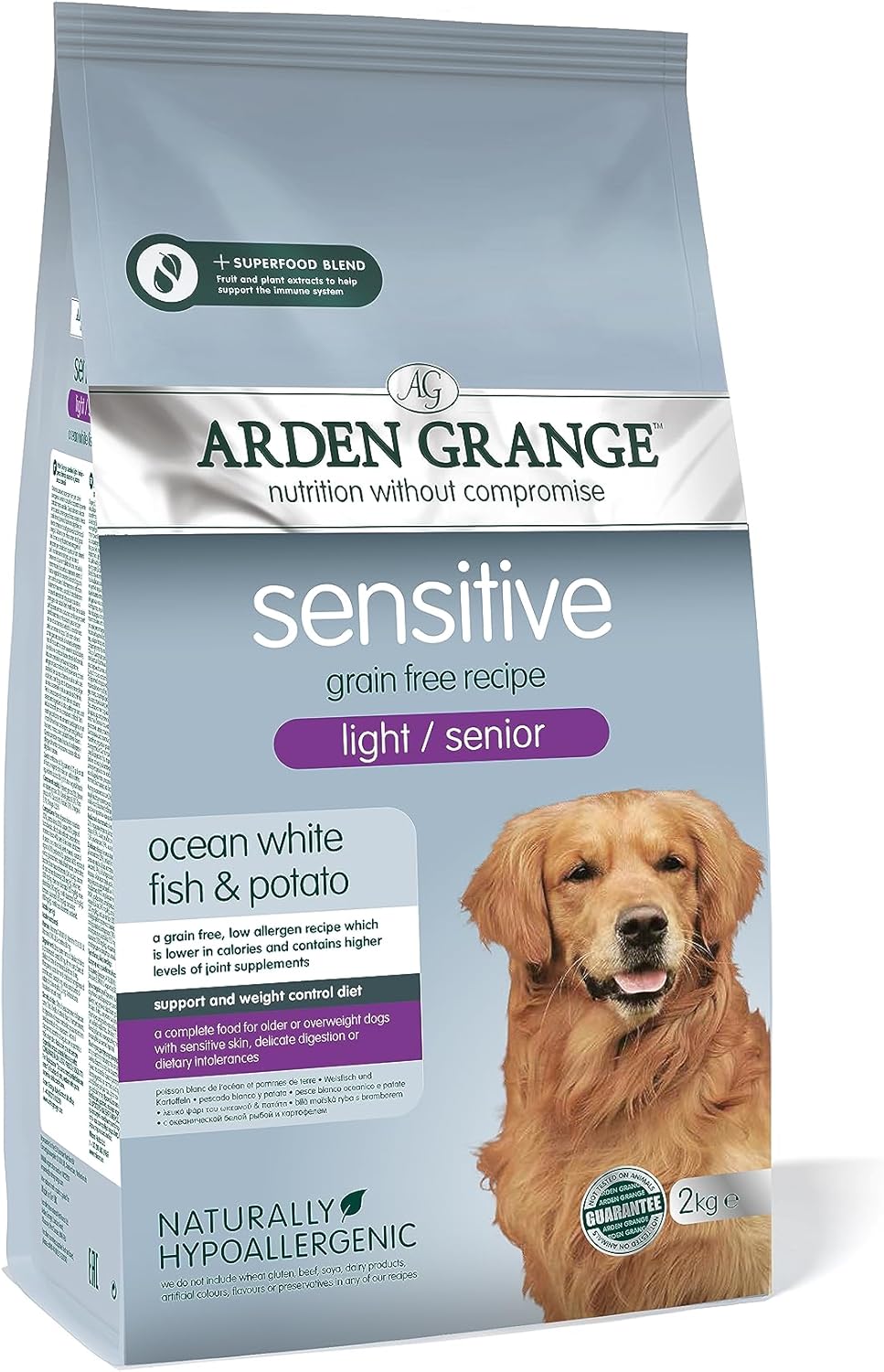 Arden Grange Sensitive Light/Senior Dry Dog Food, Clear, 2 kg (Pack of 1) :Pet Supplies