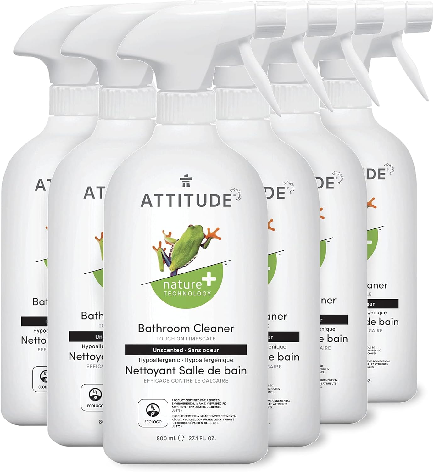 Attitude Bathroom Cleaner, Ewg Verified, Plant- And Mineral-Based, Vegan Household Products, Unscented, 27.1 Fl Oz (Pack Of 6)