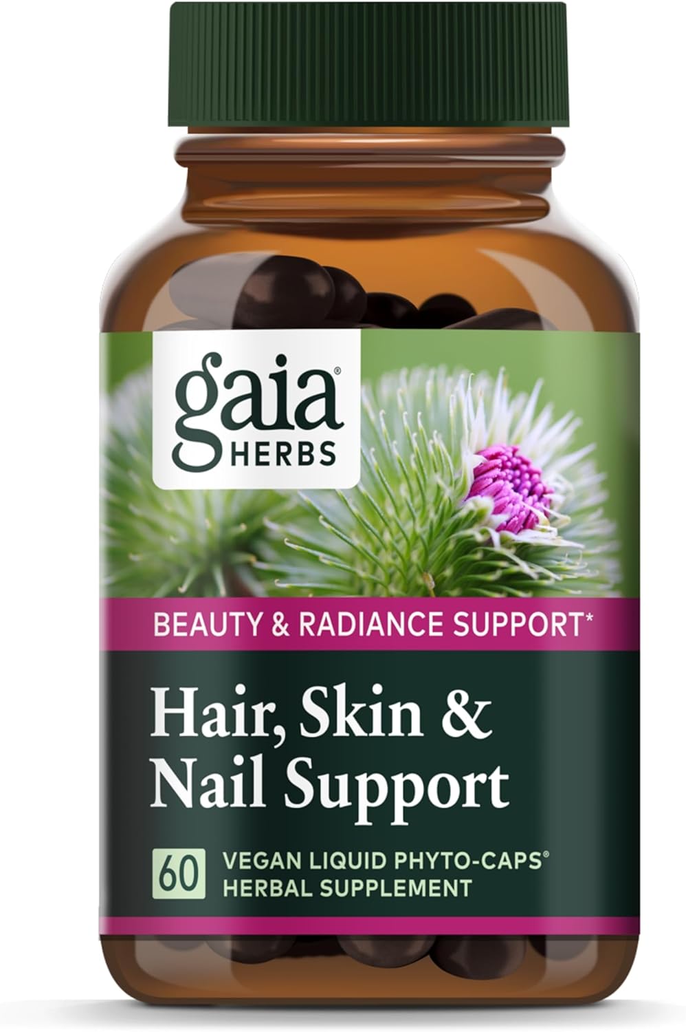 Gaia Herbs Hair, Skin & Nail Support - Helps Promote Healthy Skin, Hair Growth & Nail Growth - With Horsetail, Alfalfa, Burdock, Gotu Kola & Nettle - 60 Vegan Liquid Phyto-Capsules (15-Day Supply)