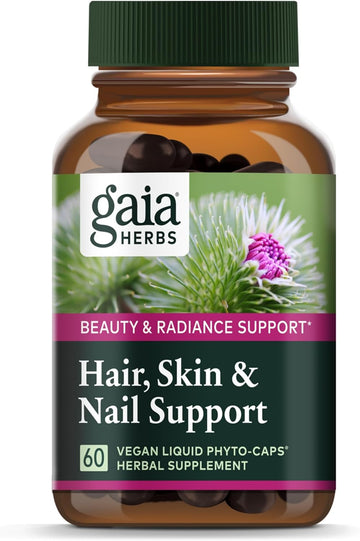 Gaia Herbs Hair, Skin & Nail Support - Helps Promote Healthy Skin, Hair Growth & Nail Growth - With Horsetail, Alfalfa, Burdock, Gotu Kola & Nettle - 60 Vegan Liquid Phyto-Capsules (15-Day Supply)
