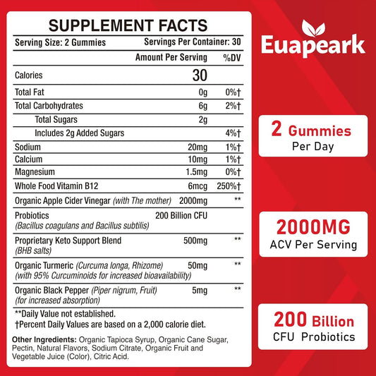 Apple Cider Vinegar Gummies, Keto Acv Gummies With Probiotics, Vitamin B12 & Keto Support, 2000 Mg Acv With Mother For Digestion, Metabolism, Cleanse & Detox Diet, Vegan, Low Sugar, 60 Counts