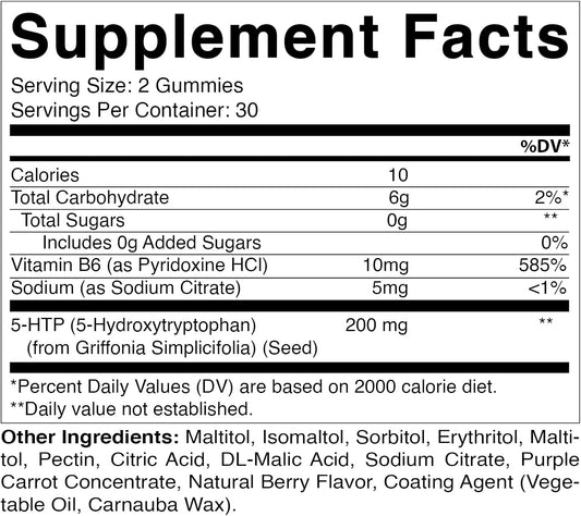 Vitamatic Sugar Free 5-Htp 200Mg Gummies With B6 Per Serving - 60 Pectin Based Gummies