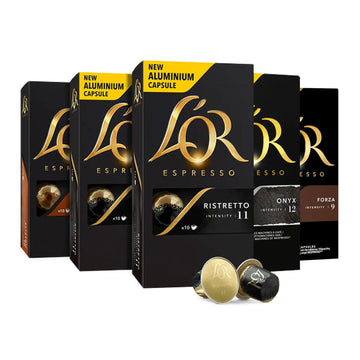 L'Or Espresso Capsules, 50 Count Intense Variety Pack, Single-Serve Aluminum Coffee Capsules Compatible With The L'Or Barista System & *Nespresso Original Machines