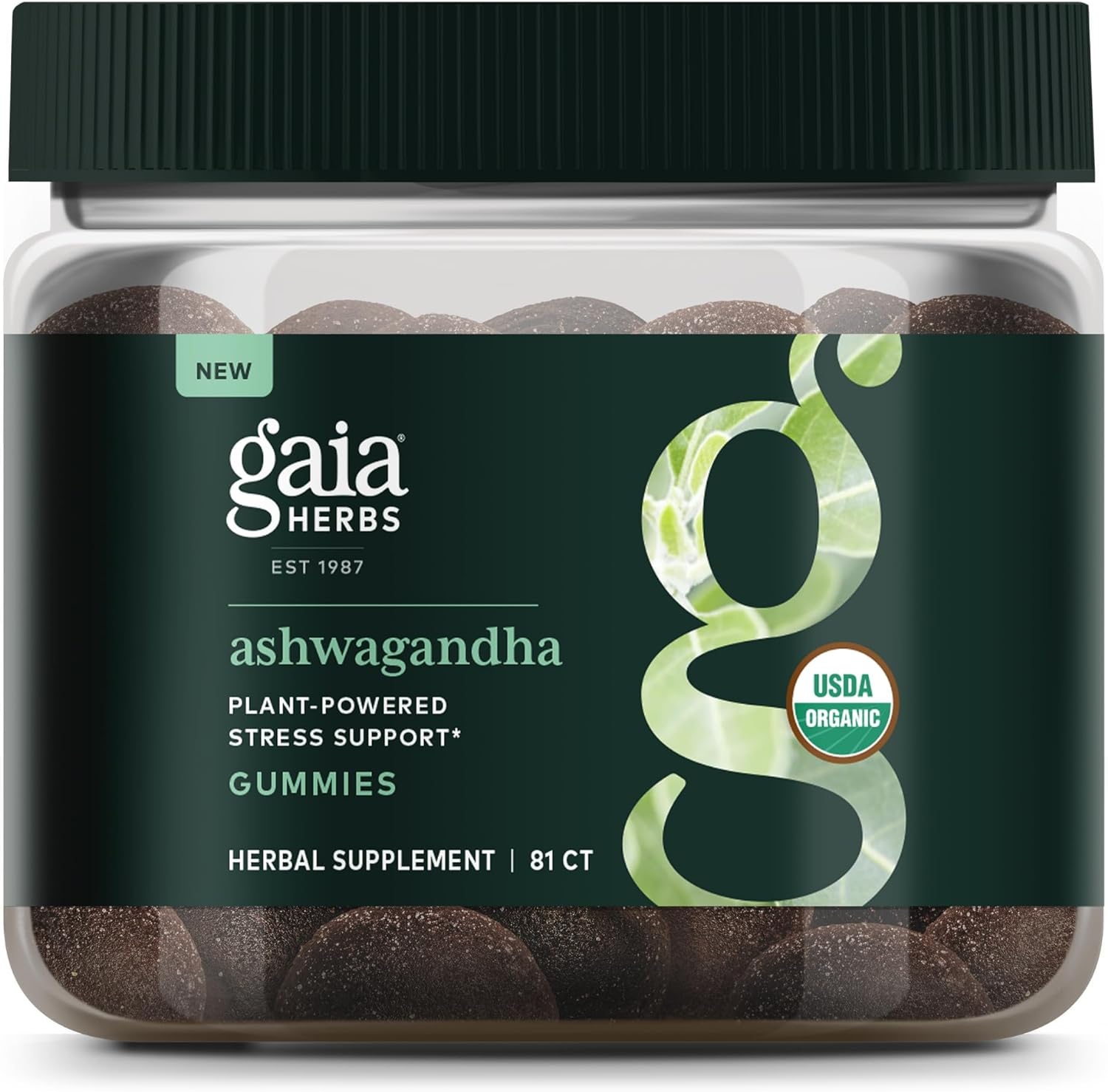 Gaia Herbs Organic Ashwagandha Gummies, Stress Support, Cinnamon, Ginger, Gluten Free, Vegan, 81 Count